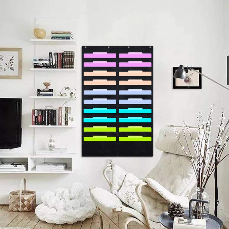 Eamay Hanging File Folder Organizer Wall Mounted - 20 Pockets Wall File Folders, Office Supplies File Document Organizer Holder Pocket Chart for Offices, Classroom or Home Use - Image 2